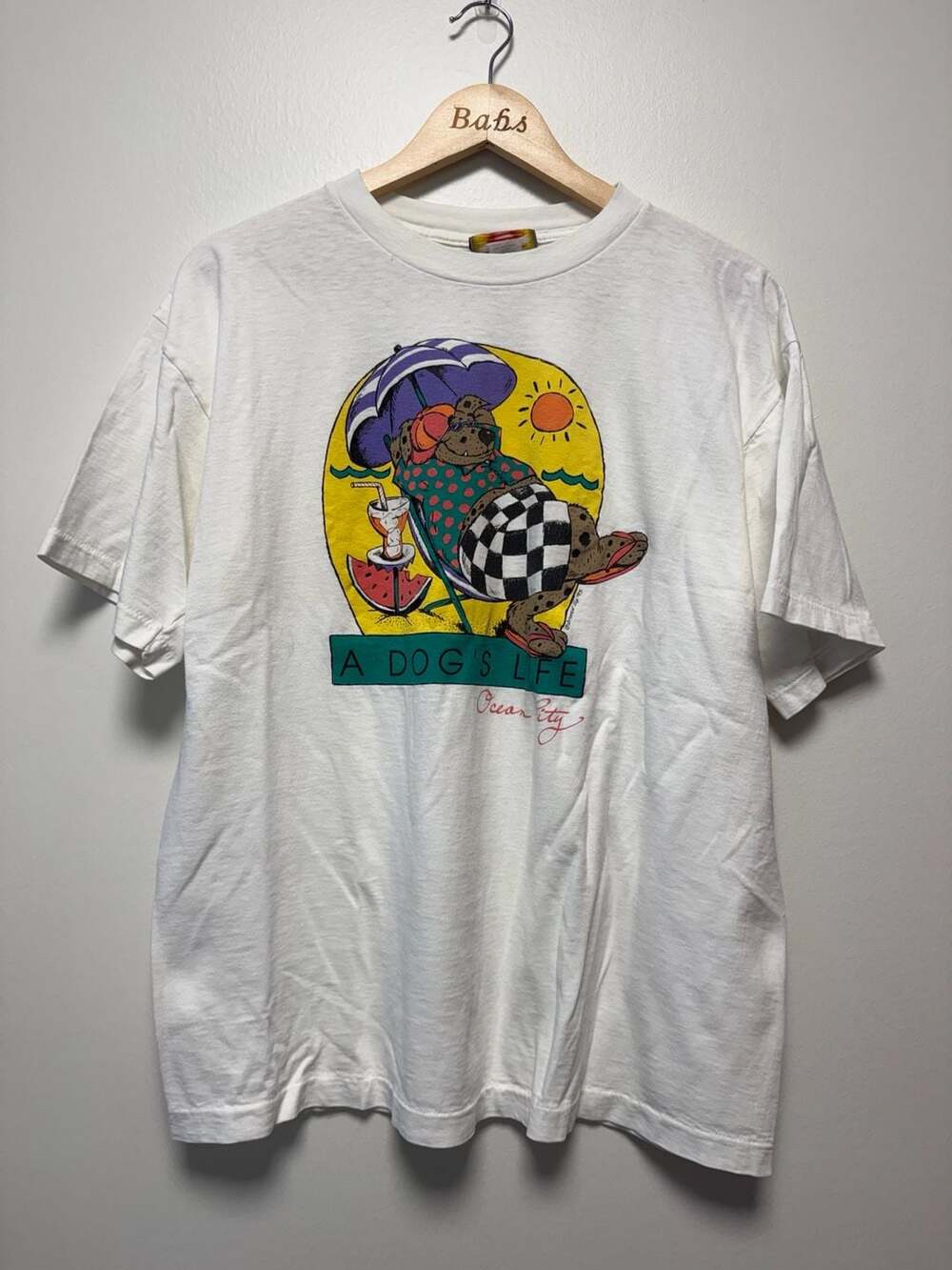 Breezin' Up T-Shirt Large White A Dog's Life Ocean City Graphic 1993